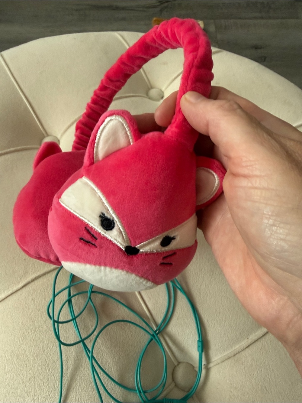 Squishmallows Pink Fox Plush Over-Ear Headphones with Teal Cable